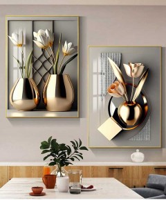 Gold Frame 60*90 Cm Crystall Porsalein Painting Gold Vase Decoration